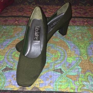 Fabulivre Olive Green Block Heel Pumps